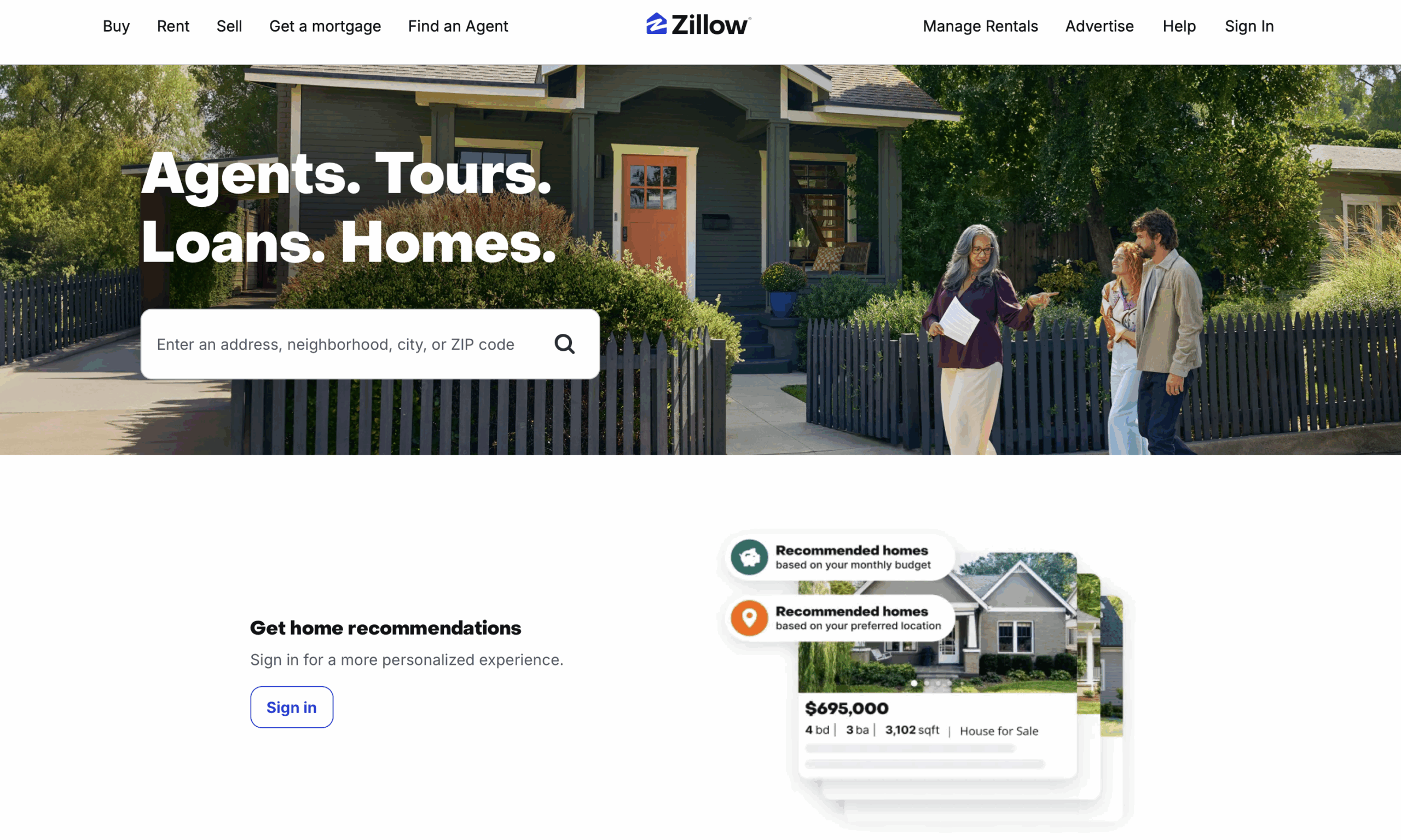 Zillow Home Page